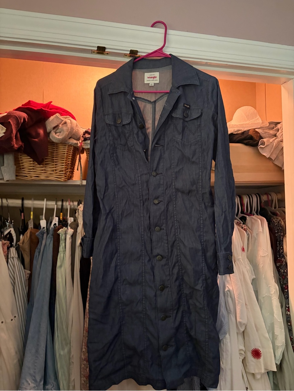 Wrangler Women's Long Denim Trench Coat - Dark Blue